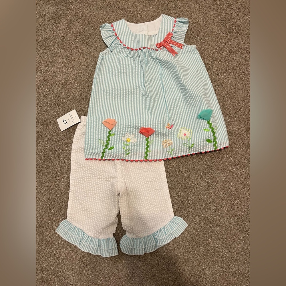Bonnie Jean Spring Seersucker Capri Set 4T
